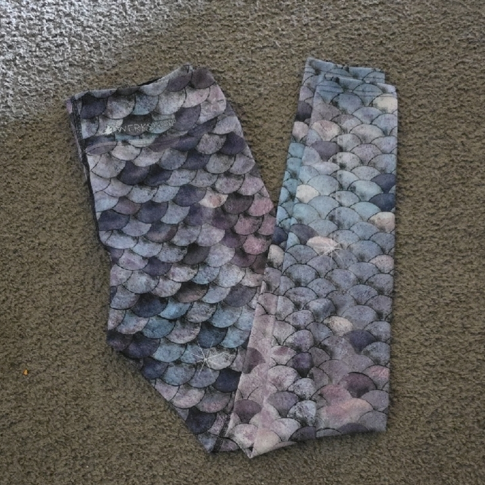 Purple and Blue Leggings with Mermaid Scale Design